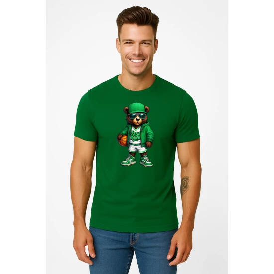 Vyriški tamsiai žali marškinėliai Meškinas su kamuoliu-džemperiu PK4019