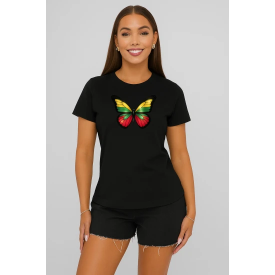 Moteriški juodi marškinėliai Drugelis PK4025