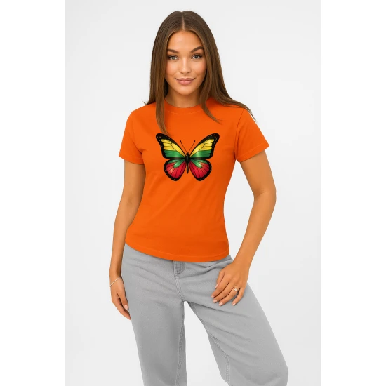 Moteriški oranžiniai marškinėliai Drugelis PK4025