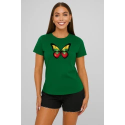 Moteriški tamsiai žali marškinėliai Drugelis