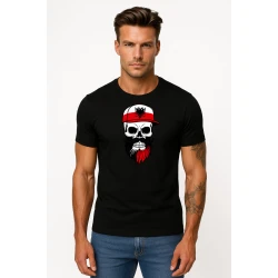 Vīriešu melns t-krekls Polija galvaskausa cepure