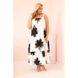 Moteriška balta su juodomis gėlėmis suknelė Honey