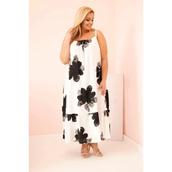 Moteriška balta su juodomis gėlėmis suknelė Honey 33249