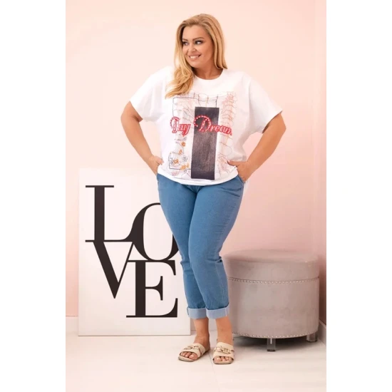 Moteriški balti su tamsiai mėlyna detale marškinėliai Day dream 33321