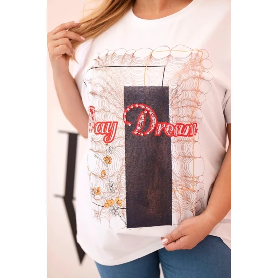 Moteriški balti su tamsiai mėlyna detale marškinėliai Day dream 33321