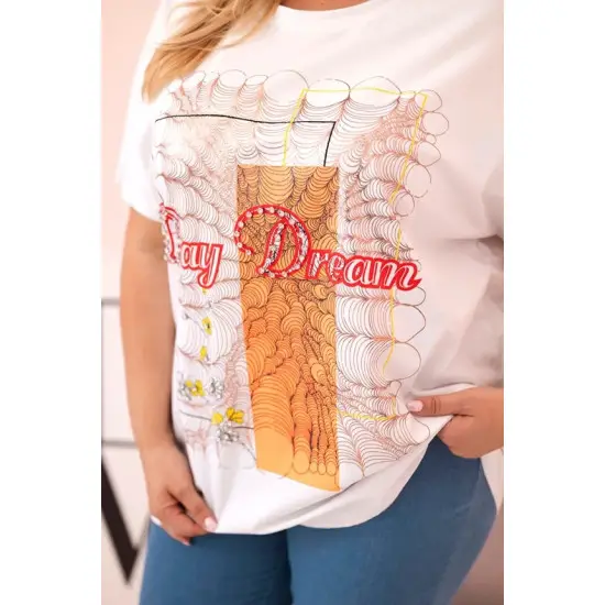 Moteriški balti su oranžine detale marškinėliai Day dream 33320