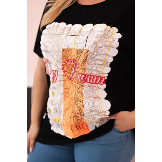 Moteriški juodi su oranžine detale marškinėliai Day dream 33319