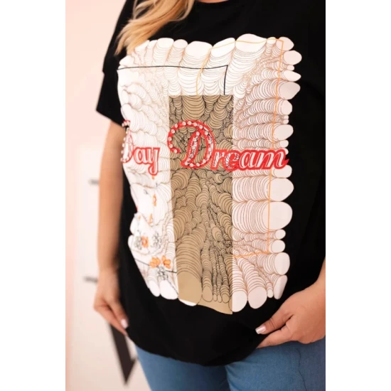 Moteriški juodi su ruda detale marškinėliai Day dream 33317