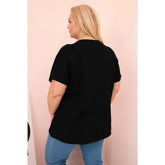 Women's black t-shirt with dark blue detail Day dream 33316