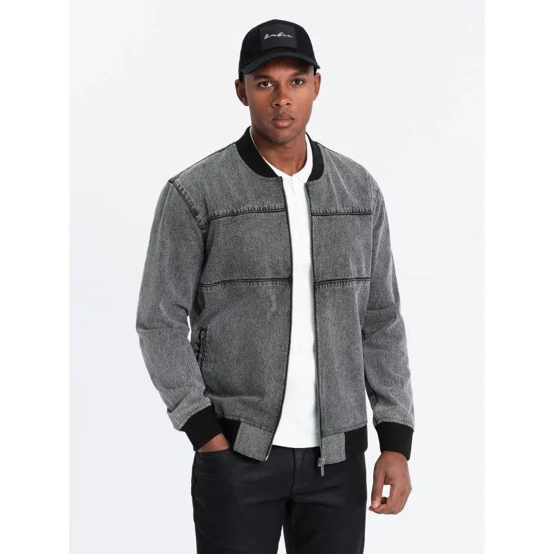 Men's bomber style grey jacket Norvi V1 OM-JADJ-0163