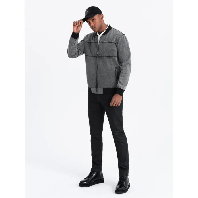 Men's bomber style grey jacket Norvi V1 OM-JADJ-0163