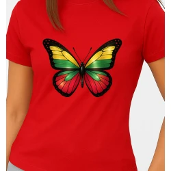 Moteriški raudoni marškinėliai Drugelis