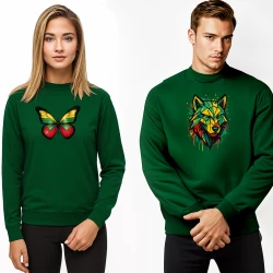 Žalios spalvos džemperių komplektas drugelis-geometrinis vilkas