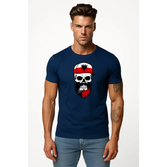 Vyriški tamsiai mėlyni marškinėliai Poland skull cap PK4043