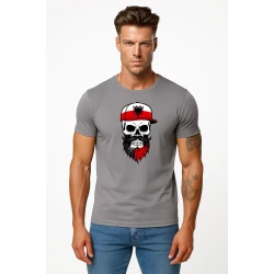 Vīriešu pelēks t-krekls Polija galvaskausa cepure