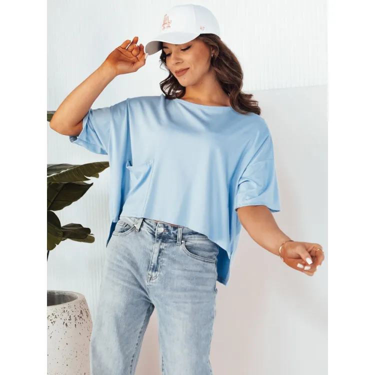Moteriški oversize tipo mėlyni marškinėliai Eling Marškinėliai