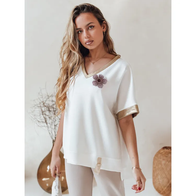 Women's oversized white Shine T-shirt RY2913