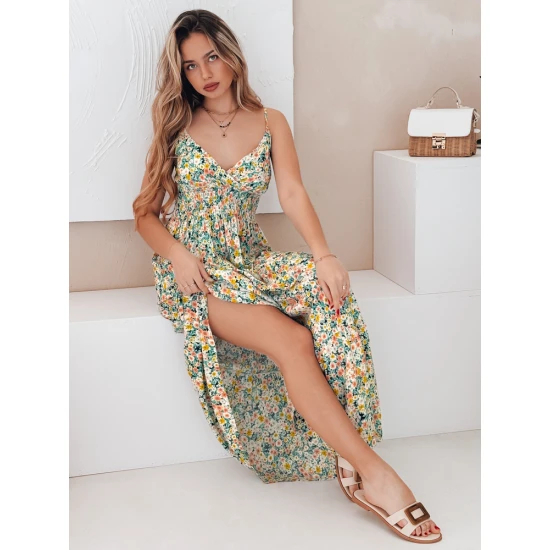 Moteriška ilga su žaliomis gėlėmis suknelė Flori EY2630