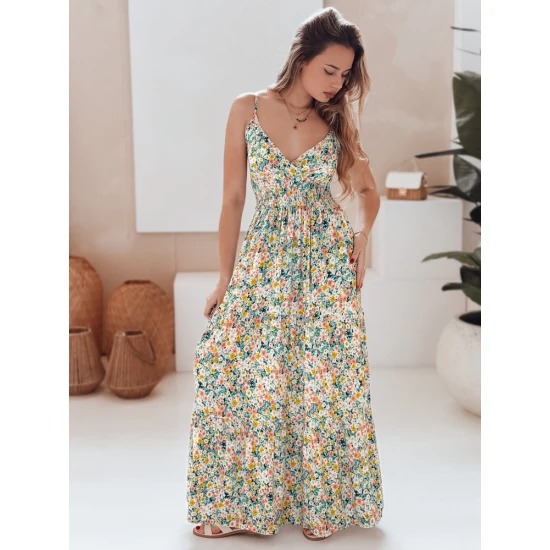 Moteriška ilga su žaliomis gėlėmis suknelė Flori EY2630