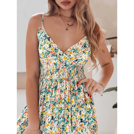 Moteriška ilga su žaliomis gėlėmis suknelė Flori EY2630