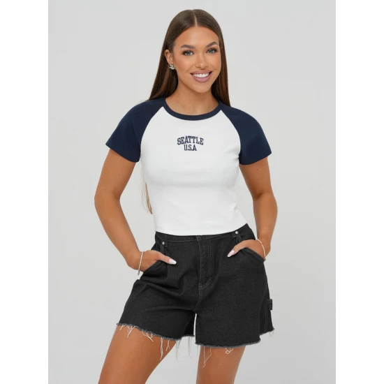 Moteriški balti/tamsiai mėlyni  marškinėliai Seattle USA JS/R61627