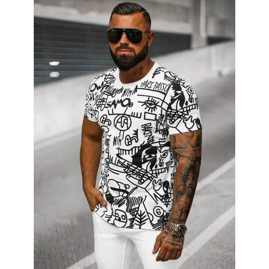 Vyriški baltos spalvos marškinėliai Line O/T1269/1