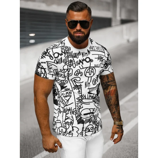 Vyriški baltos spalvos marškinėliai Line O/T1269/1