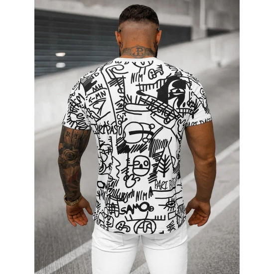 Vyriški baltos spalvos marškinėliai Line O/T1269/1