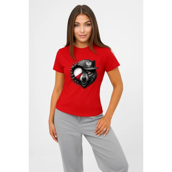 Moteriški raudoni marškinėliai Lenkija vilkas PK4045