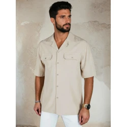 Vyriški rusvi marškiniai trumpomis rankovėmis Kenat