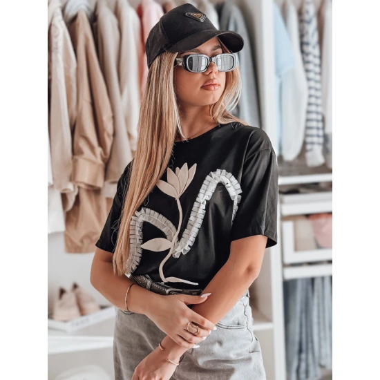 Moteriški juodi marškinėliai Petinia Marškinėliai su užrašais