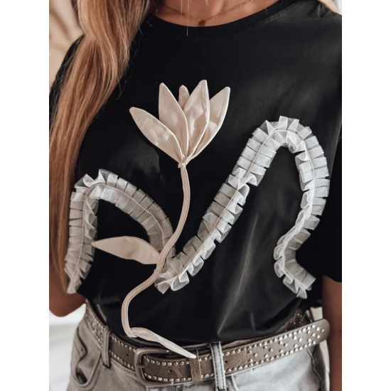 Moteriški juodi marškinėliai Petinia Marškinėliai su užrašais