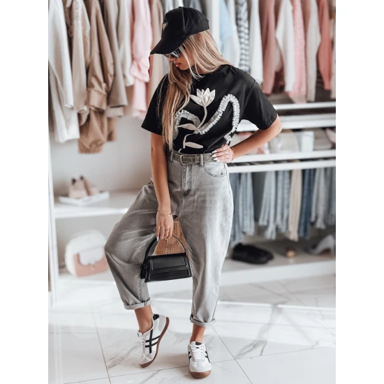 Moteriški juodi marškinėliai Petinia Marškinėliai su užrašais