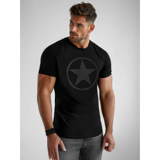Vyriški juodos spalvos marškinėliai Star Marškinėliai su užrašais