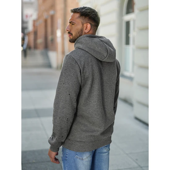 Vyriškas pilkas džemperis Best Vyriški džemperiai su gobtuvu