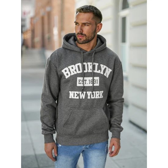 Vyriškas pilkas džemperis Brooklyn Vyriški džemperiai su gobtuvu