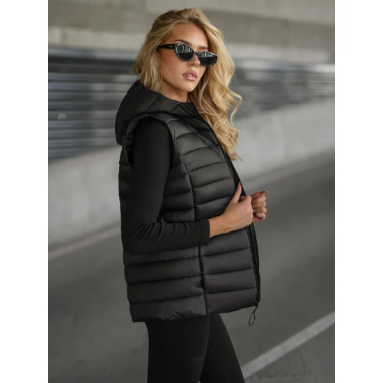 Moteriška juoda liemenė su gobtuvu Senti Moteriškos liemenės