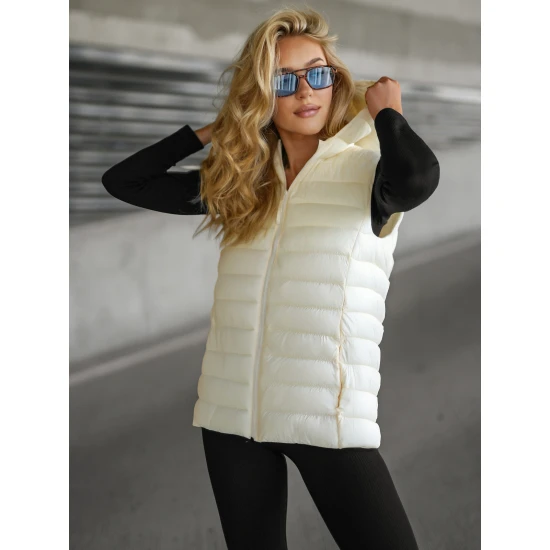 Moteriška balta liemenė su gobtuvu Senti Moteriškos liemenės