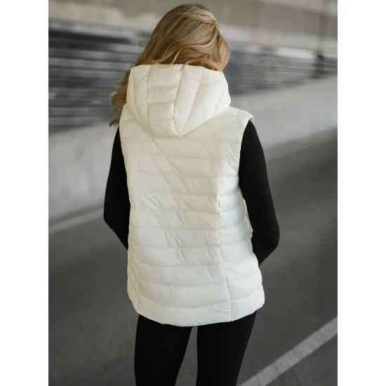 Moteriška balta liemenė su gobtuvu Senti Moteriškos liemenės