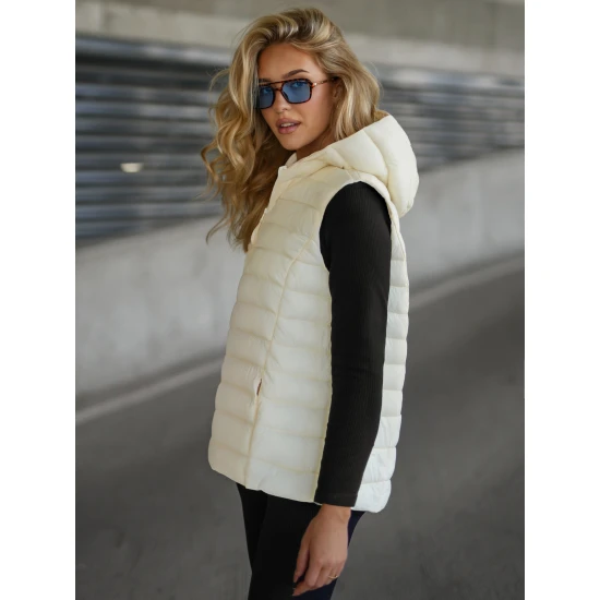 Moteriška balta liemenė su gobtuvu Senti Moteriškos liemenės