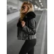 Moteriška juoda odinė striukė su kailiuku Laser Moteriškos striukės