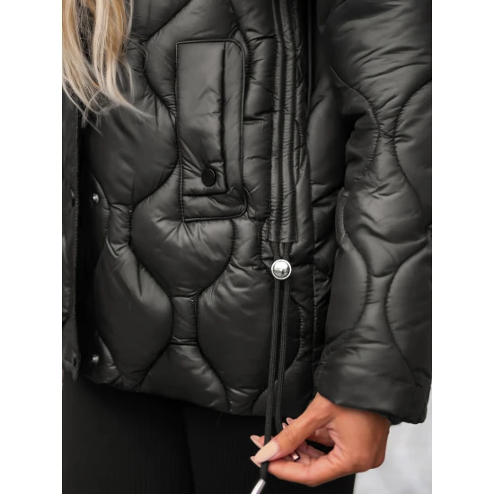 Moteriška juodos spalvos striukė su rudu kailiuku Mona Moteriškos striukės