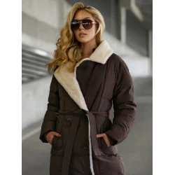 Moteriškas dygsniuotas rudos spalvos striukė Charlot