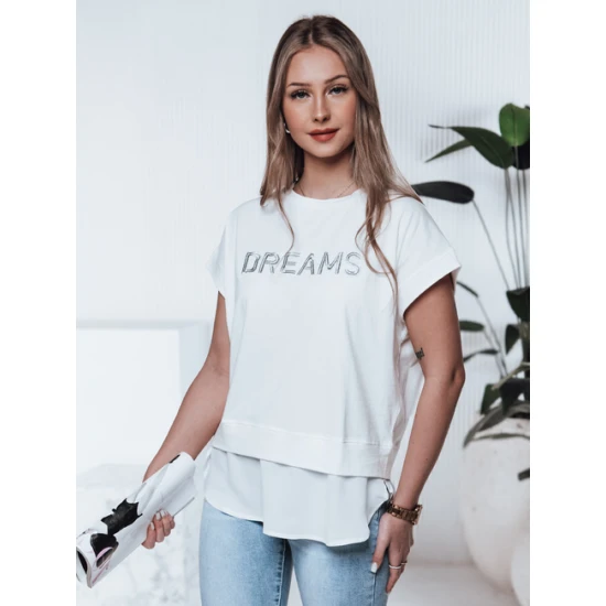 Moteriški baltos spalvos marškinėliai Dreams Marškinėliai su užrašais