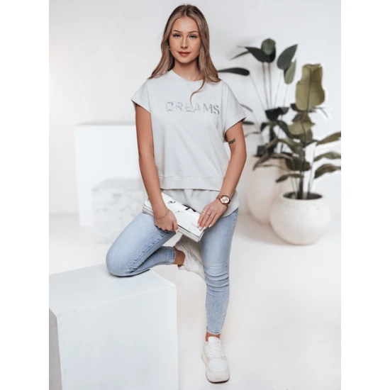 Moteriški šviesiai pilkos spalvos marškinėliai Dreams Marškinėliai su užrašais