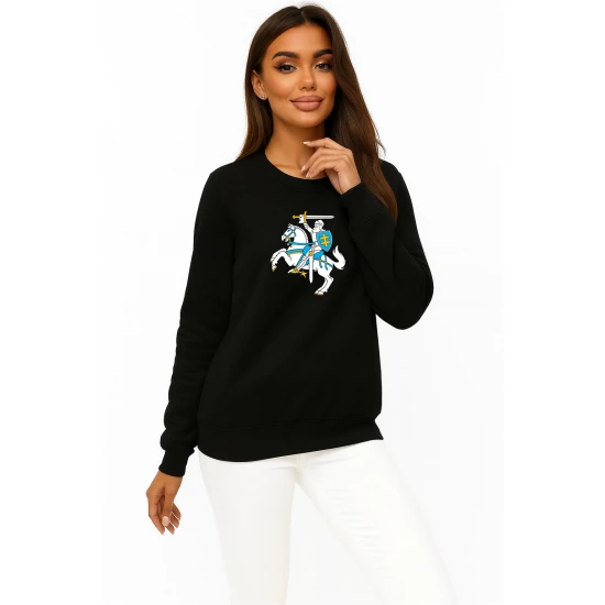 Moteriškas juodas džemperis be gobtuvo Vytis Džemperiai su užrašais