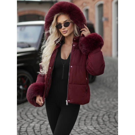 Moteriška žieminė bordo spalvos striukė su kailiuku Evin Striukės