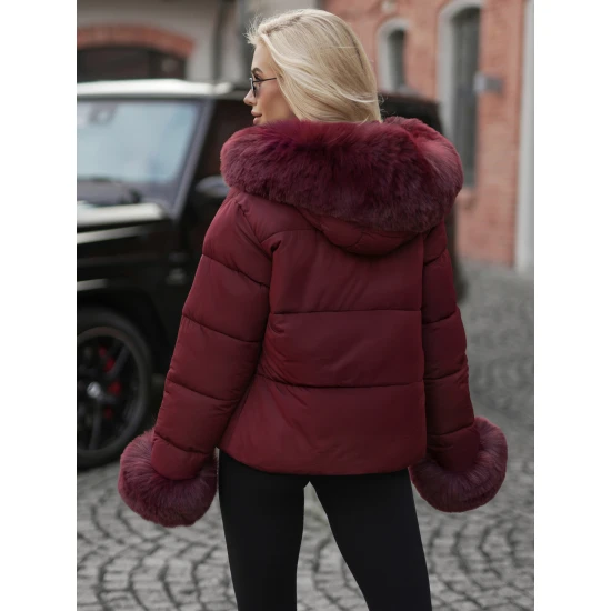 Moteriška žieminė bordo spalvos striukė su kailiuku Evin Striukės