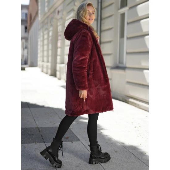 Moteriška žieminė dvipusė bordo striukė su gobtuvu Ela Moteriškos striukės