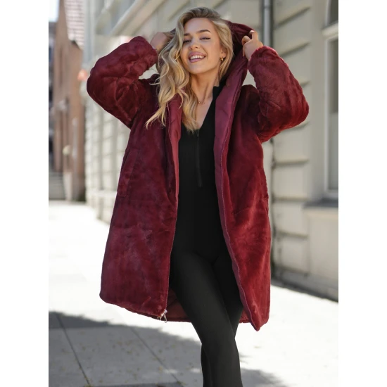 Moteriška žieminė dvipusė bordo striukė su gobtuvu Ela Moteriškos striukės